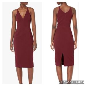 🎀Dress the Population Womens Lyla Plunging Sleeveless Fitted Midi Sheath…
